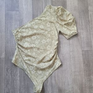 Intimitaly Free People One Shoulder Thong Bodysuit Green Brown Large Floral